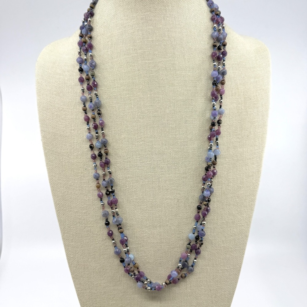 Multi-Strand Beaded Statement Necklace Purple Blue Boho Layering Jewelry Gift